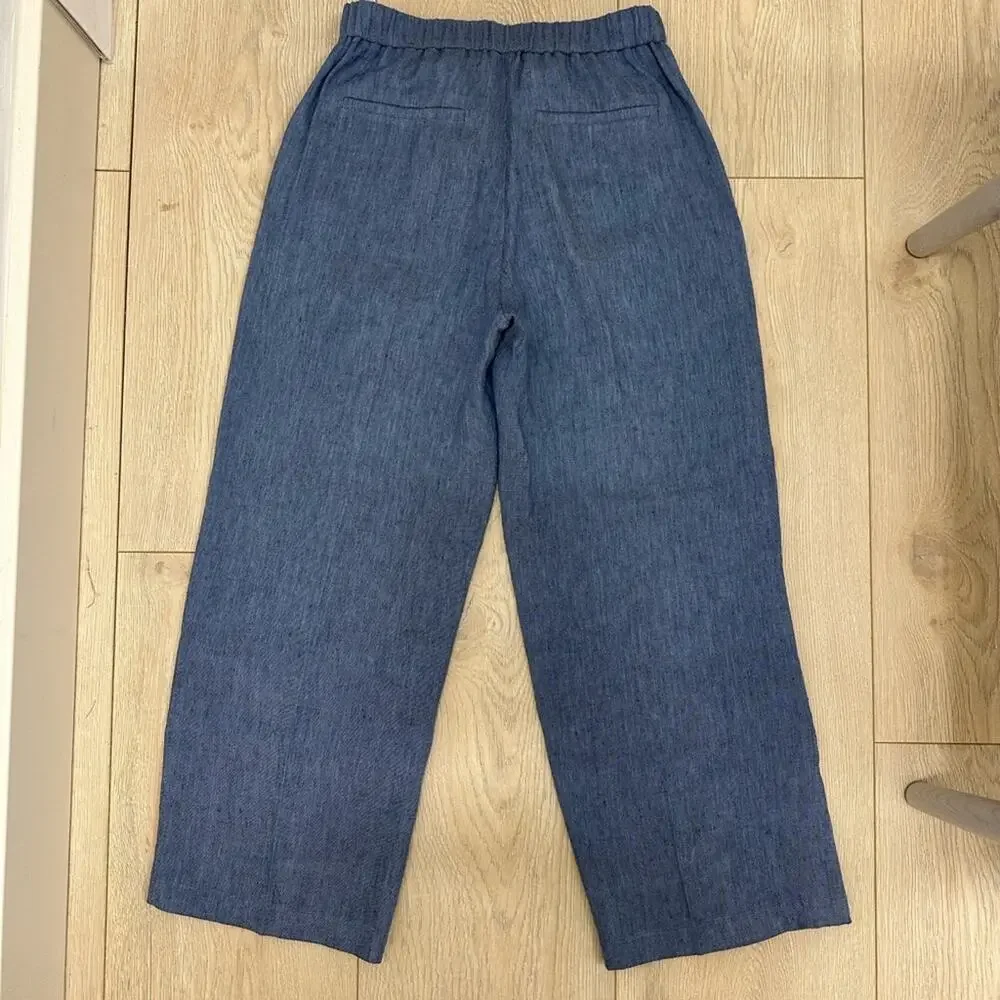 Theory Relaxed Pull-On Pant in Fluid Linen Size 0 Light Denim Blue - Picture 6 of 7